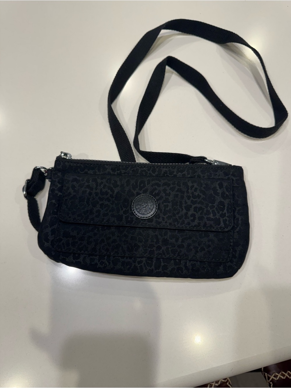 Kipling Black Leopard-Print Crossbody Bag
